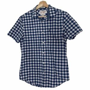 Penguin Plaid Checkered Short Sleeve Button Down Shirt Blue/White Men's Size S